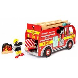 Camion de pompier rouge en bois