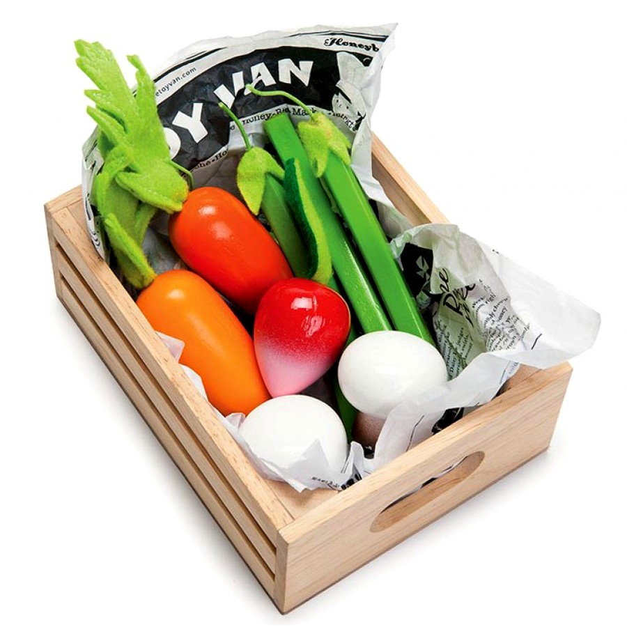 Market Vegetables Crate, Le Toy Van, kids, toys, carrots, mushrooms, green  beans, radish, wood, wooden, food