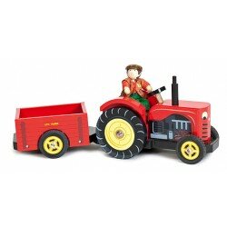 Tracteur rouge et sa remorque