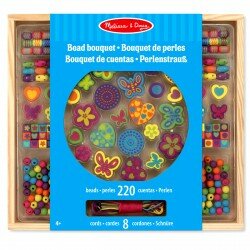 Billes et perles en bois avec corde pour bracelets - Bouquet de fleurs
