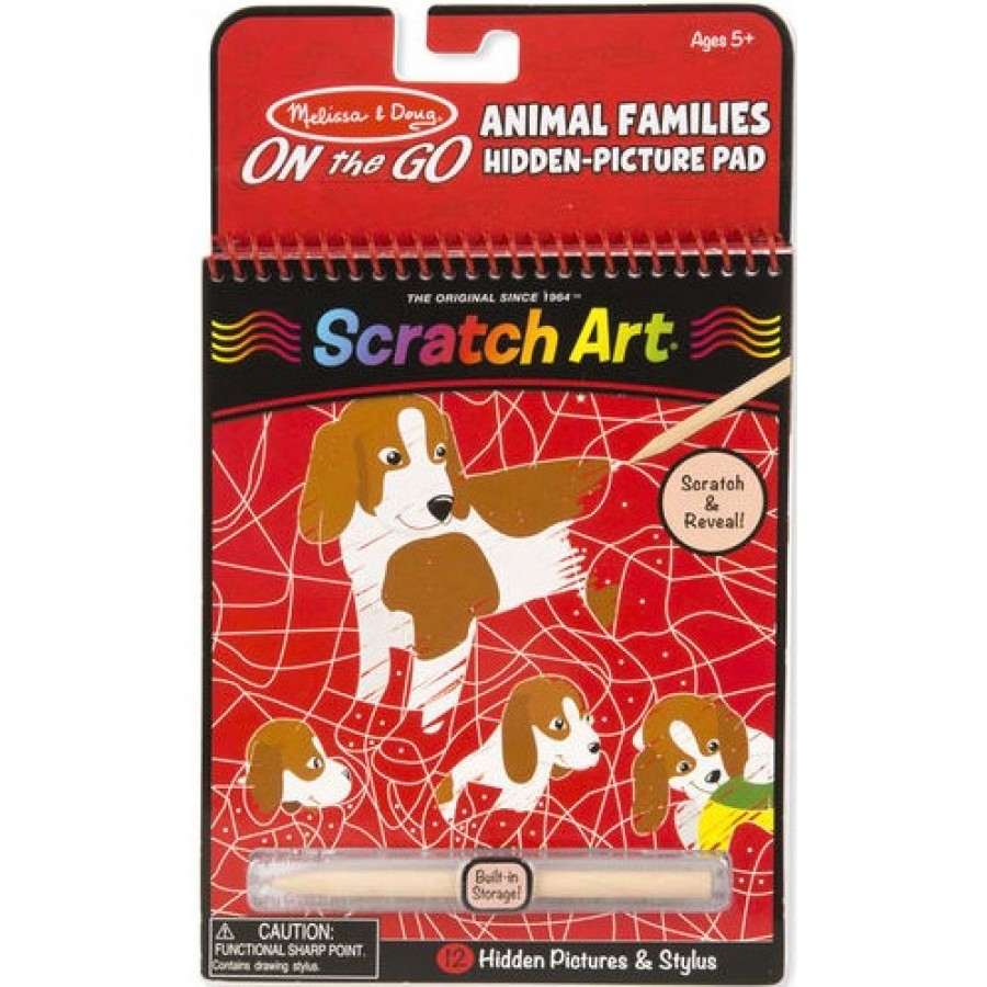On the Go Scratch Art: Animal Families Hidden-Picture Pad, Melissa & Doug,  Craft, kids, car, plane, easy to bring